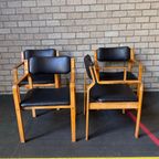 Set Van 4 Vintage Eetkamerstoelen - Ludvik Volak Mid Century Zwart Skai Leer Houten Frame thumbnail 6