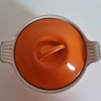 Vintage Franse Le Creuset Cousances Oranje Kleine Geëmailleerde Gietijzeren Braadpan En Kleine Pot thumbnail 8