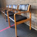 Set Van 4 Vintage Eetkamerstoelen - Ludvik Volak Mid Century Zwart Skai Leer Houten Frame thumbnail 3