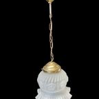 1954 Vintage Wit Mat Glazen Hanglamp Matwit Lampje thumbnail 2