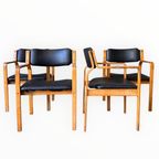 Set Van 4 Vintage Eetkamerstoelen - Ludvik Volak Mid Century Zwart Skai Leer Houten Frame thumbnail 11